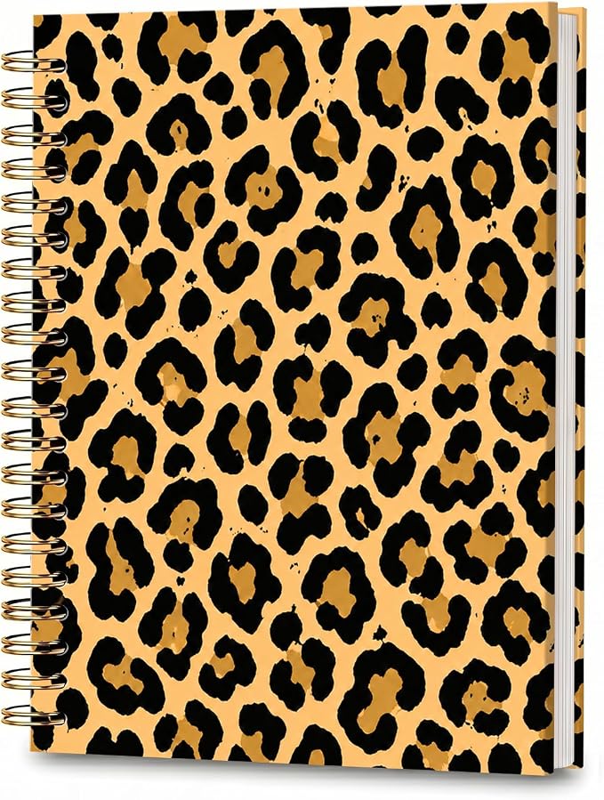 ATJFKIXL Cute Spiral Journal Notebook, A5 120 Page College Ruled Wirebound Notebook, Soft Cover for Students Office Notes and Planning - Brown Leopard Pattern