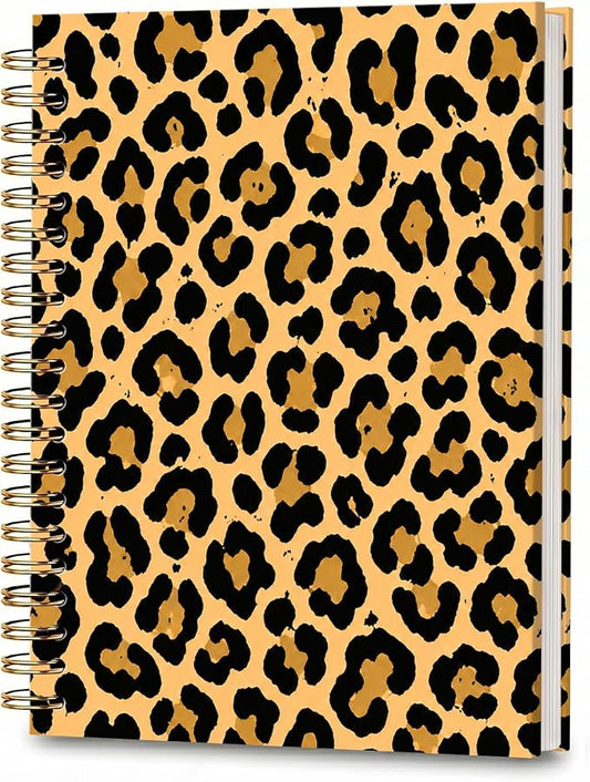 ATJFKIXL Cute Spiral Journal Notebook, A5 120 Page College Ruled Wirebound Notebook, Soft Cover for Students Office Notes and Planning - Brown Leopard Pattern