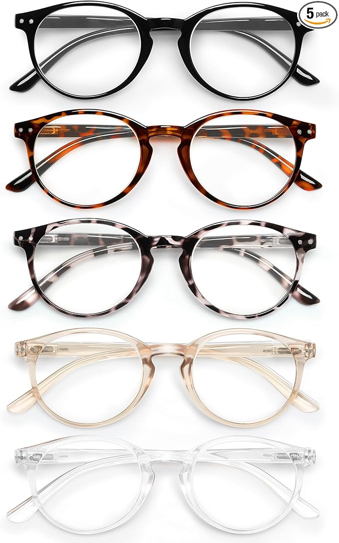JOLISU 5 Pack Reading Glasses For Women/Men-Blue Light Blocking Computer Reader w/Round Frame - Retro Clear Lens Fake Eyeglasses（3.5）