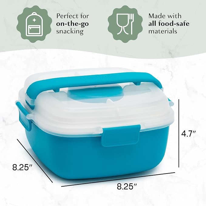 Goodful Stackable Lunch Box Container, Bento Style Food Storage with Removeable Compartments for Sandwich, Snacks, Toppings & Dressing, Leak-Proof and Made without BPA, 56-Ounce, Blue