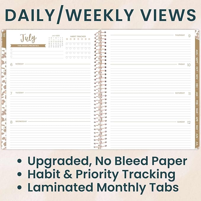 bloom daily planners 2026-2027 (8.5" x 11") Academic Year Day Planner (July 2026 - July 2027) - 13 Months Weekly & Monthly Agenda Organizer with Stickers & Tabs - Tan Leopard
