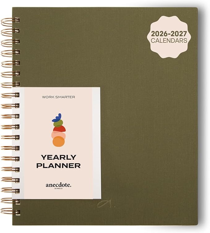 Anecdote Spiral Planner w/2026-2027 Calendar (8.5" x 10") | Start Anytime - 52 Weeks, Undated Planner Pages | To-Do List Organizer, Plan Your Success, Achieve Productivity Goals (Olive)