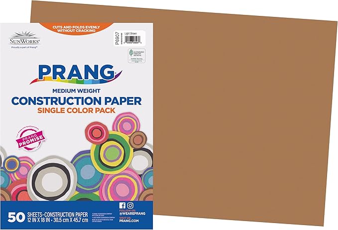Prang (Formerly SunWorks) Construction Paper, Light Brown, 12" x 18", 50 Sheets