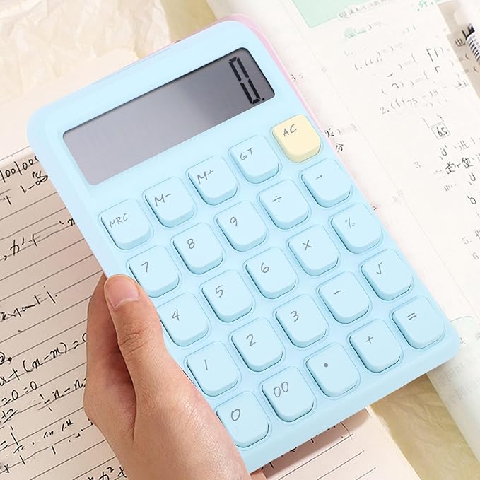 Aramox Basic, Smart, Portable Calculator with Large Display for School and Office Use, Powered by Solar Energy, Compact Design, Mechanical Keys (Blue)