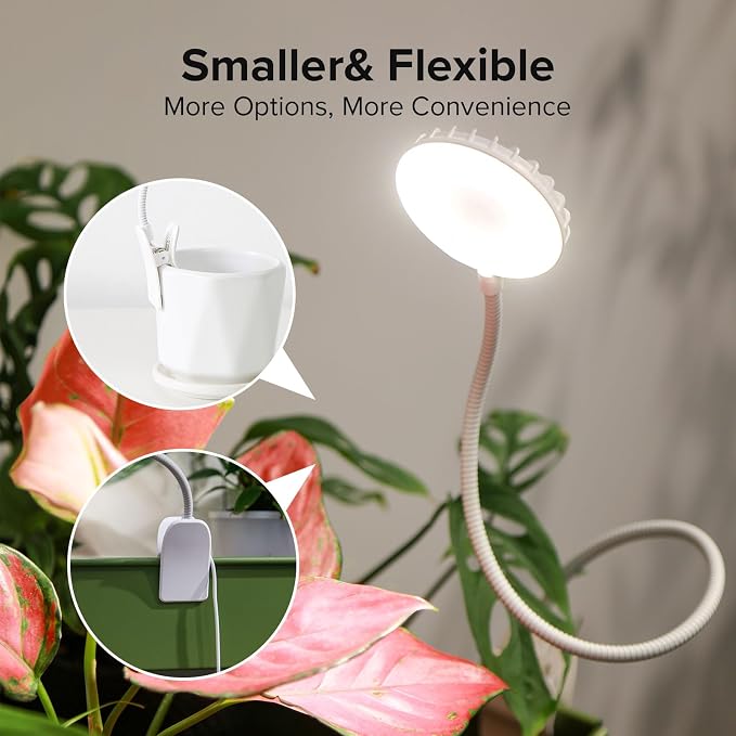 2 Pack Clip-On Grow Lights for Indoor Plants, 12W Each, White | 4000K Full Spectrum, Flexible Gooseneck, 3/6/12H Timer, 4 Dimmable Levels