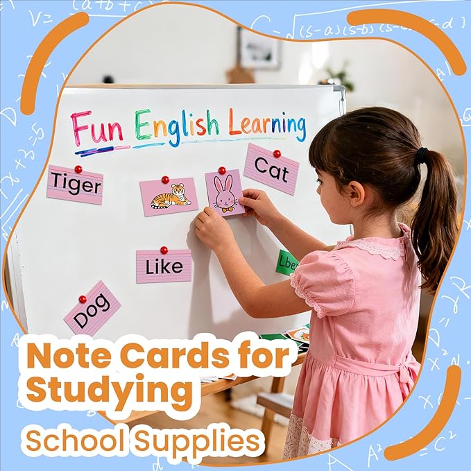 300PCS Index Cards 3 x 5 Inch, Pink Flash Cards, Lined Flashcards Notecards, Flash Cards for Studying, Ruled Front and Blank Back, Note Cards for Office, Home and School