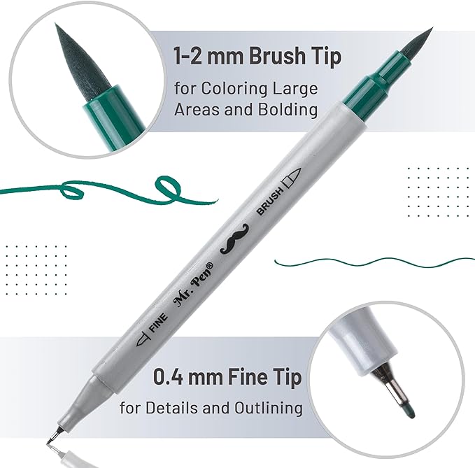 Mr. Pen- Dual Tip Brush Pens, 12 Colors, Art Markers for Coloring