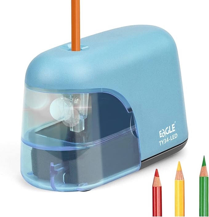 Eagle Electric Pencil Sharpener, Battery Powered Sharpener, LED Light Shinning During Sharpening, Portable, with Reusable and Replaceable Blade, Suitable for Kids, Ideal School Office Supplies(Blue)