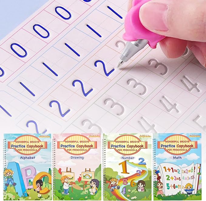 AALGO Large Magic Grooved Writing Practice Books- Reusable Handwriting Practice for Kids 8-10 - Preschool Workbook- Letter Tracing for Kids Ages 3-5