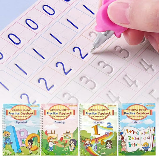 AALGO Large Magic Grooved Writing Practice Books- Reusable Handwriting Practice for Kids 8-10 - Preschool Workbook- Letter Tracing for Kids Ages 3-5