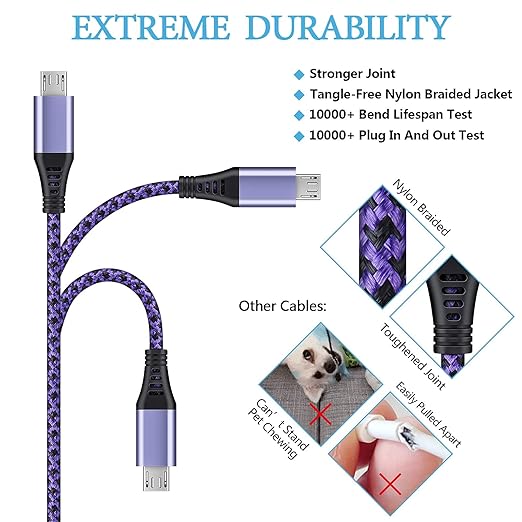 Micro USB Cable, [4Pack/3Ft] Android USB Male to Micro B Charger Cord, Fast Charging Speed Data Wire Nylon Colored Braided Powerline Cable for Samsung Galaxy S7 S6 J7 J3 J8 A01 Kindle Fire Droid