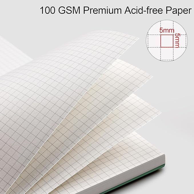 AHGXG Graph Paper Notebook - Spiral Notebook 8.5" x 11", A4 Large Graph Notebook, 100 gsm Thick Grid Paper, Waterproof Plastic Cover Journals for School Writing Engineering Math, Green