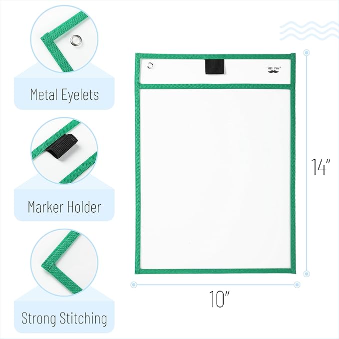Mr. Pen- Reusable Dry Erase Pocket Sleeves, 10" x 14", 6 Pack, Mint Melody, Clear Plastic Paper Sleeves, Ticket Holders, Clear Plastic Sheet Protectors, Teacher, School, Classroom Supplies
