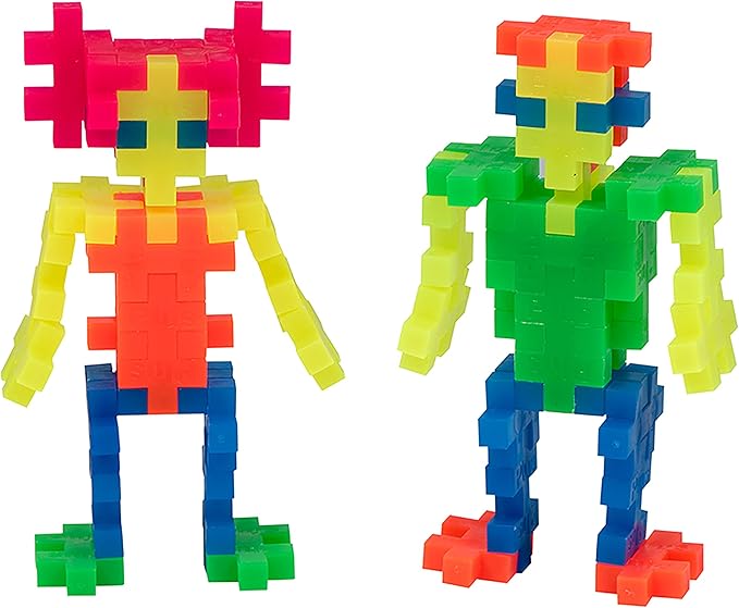 PLUS PLUS 240 Piece Interlocking Building Blocks for Kids, Open Ended Connecting Toys, Stem Bin Classroom Mini Manipulatives - Neon Mix Play Tube