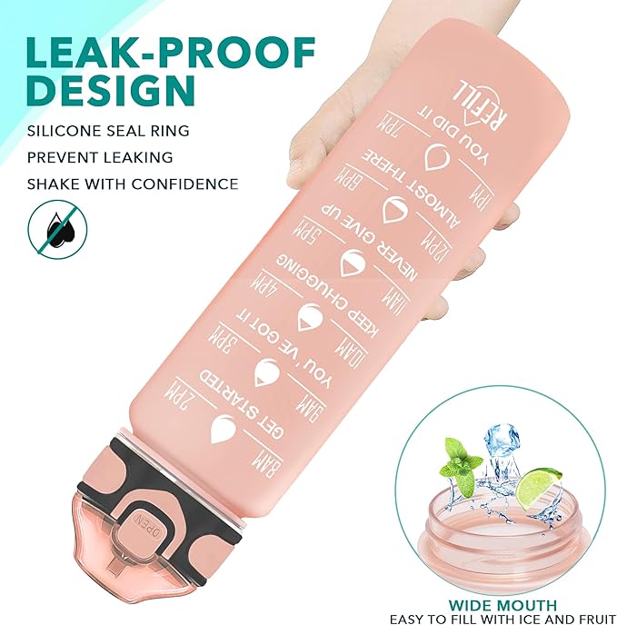 Enerbone 32 oz Water Bottle with Times to Drink and Straw, Motivational Drinking Water Bottles with Carrying Strap, Leakproof BPA & Toxic Free, Ensure You Drink Enough Water for Fitness Gym Outdoor