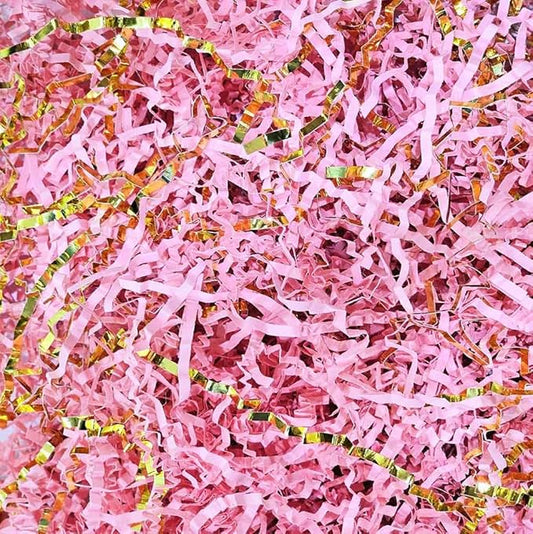 GoooodGift - 3 oz - Gold & Pink - Crinkle Cut Paper Shred Filler for Gift Wrapping, Gift Box Stuffing Birthdays, Basket Filling Mother's Day Christmas