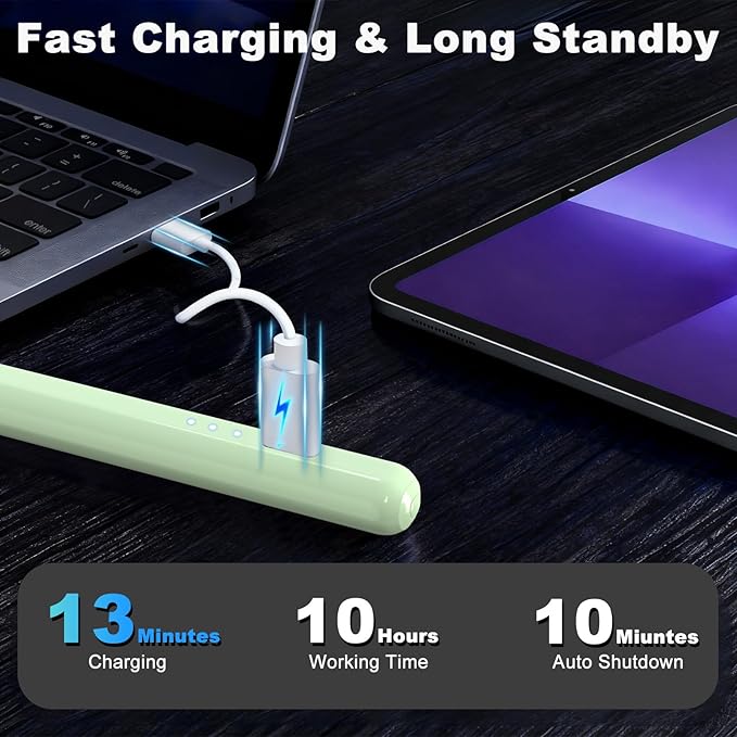 Stylus Pen for iPad, 13 mins Fast Charging for Apple iPad Pencil with Palm Rejection, Compatible with 2018-2022 iPad Air 3/4/5, iPad mini 5/6, iPad 6/7/8/9/10, iPad Pro 11", iPad Pro 12.9" (Green)
