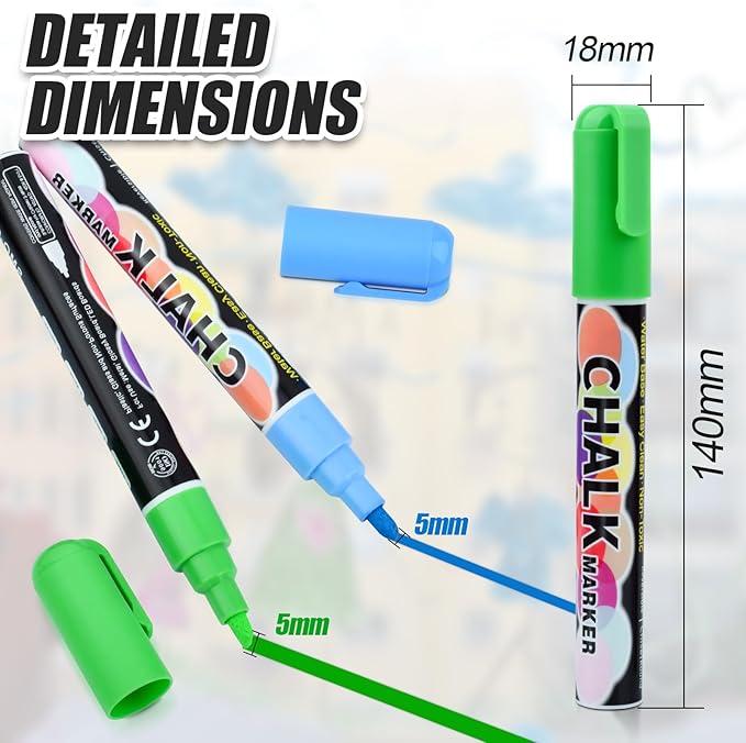MAGXCENE Liquid Chalk Markers, Wet Erase Markers for Blackboards Bold Color Neon Chalk Marker Erasable Whiteboard Marker for Glass, Chalk Pens for Windows, Mirror Reversible Tip 5mm, 8Pack