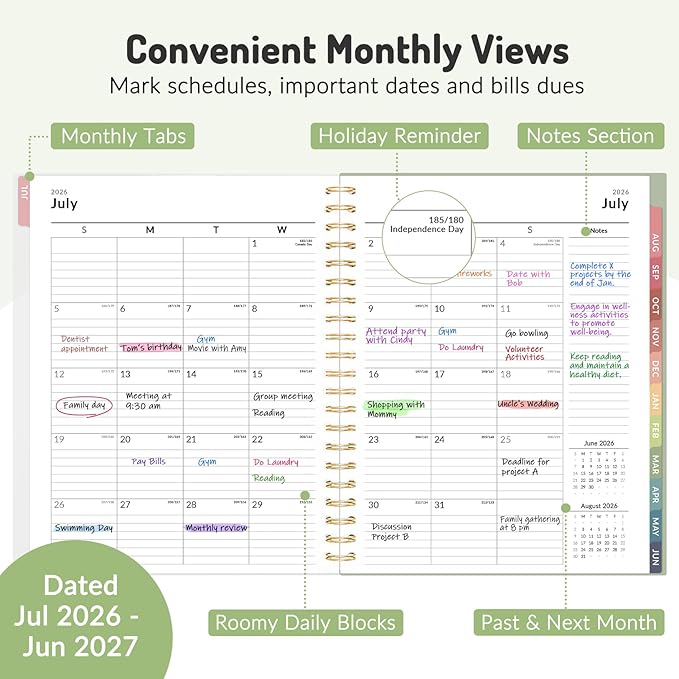 Forvencer Planner 2026-2027, July 2026 - June 2027, 8.5" x 11" Academic Year Monthly and Weekly Calendar Planner with Spiral Bound, Month Tabs, Flexible Cover for School Office (A4, Blue)