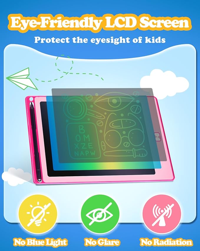 POPERFUN 2Pack LCD Writing Tablet for Kids, 8.5 Inch Doodle Board Drawing Pads Colorflu Reusable Toddler Girl Toys for Ages 3 4 5 6 7 8, Christmas Birthday Gift for Boy Girls in Blue and Pink