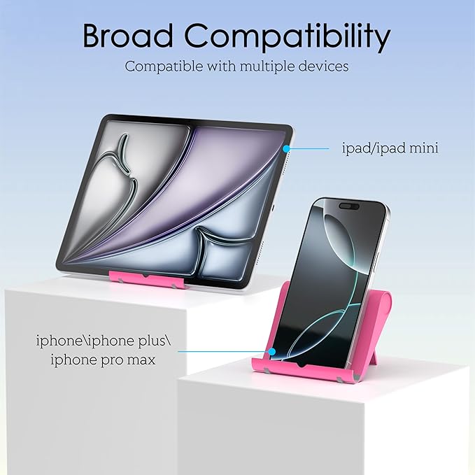 Cell Phone Stand for Desk, Foldable and Adjustable Multi-Angle Holder Dock, Universal Compatibility for Most Phone and Tablet, Portable and Sturdy Design for Office and Home (Pink)