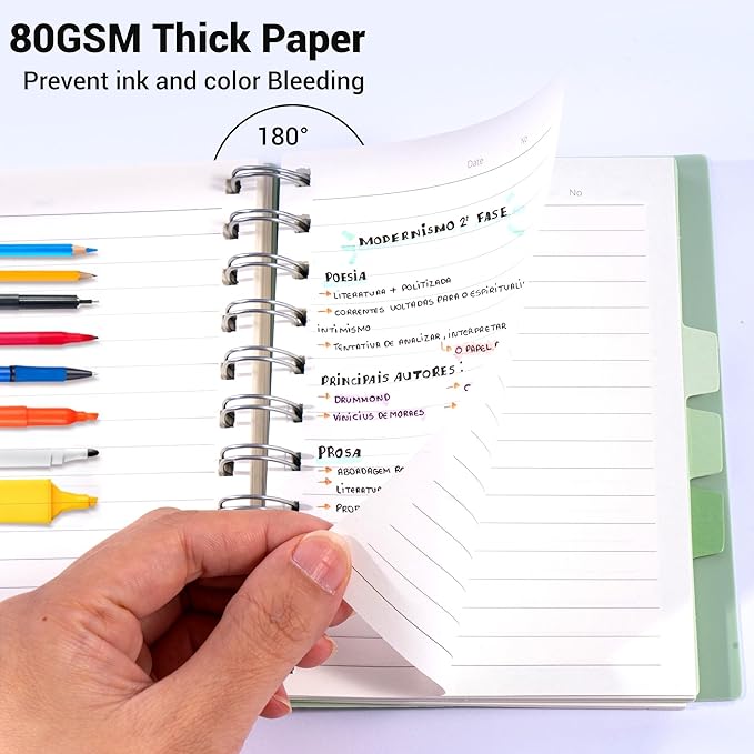 FLYING EAGLE 4 PCS Pocket Spiral Notebooks Cute 5 Subject Notebook College Ruled with Dividers Tabs Plastic Cover Thick Paper Notebooks for Work School, 4x6 Multicolor