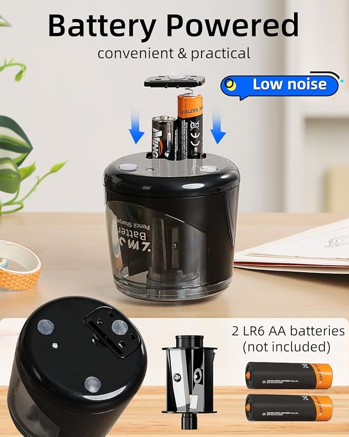ZMOL Battery Powered Electric Pencil Sharpener,Small Battery Operated Colored Pencil Sharpeners Portable for Kids,Fast Sharpen, Suitable for No.2/Colored (6-8mm), School/Classroom/Office/Home Black