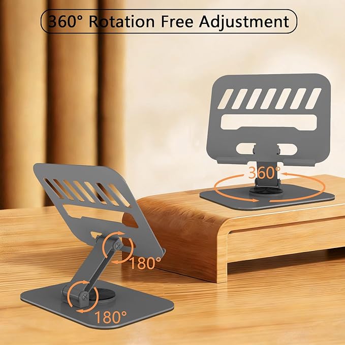 360° Rotation Tablet Stand, Ultra Stability Base Fully Folded Easy to Store and Carry Adjustable iPad Stand Compatible with 4-13" Tablet E-Reader iPad Pro/Air/Mini and More (Grey)