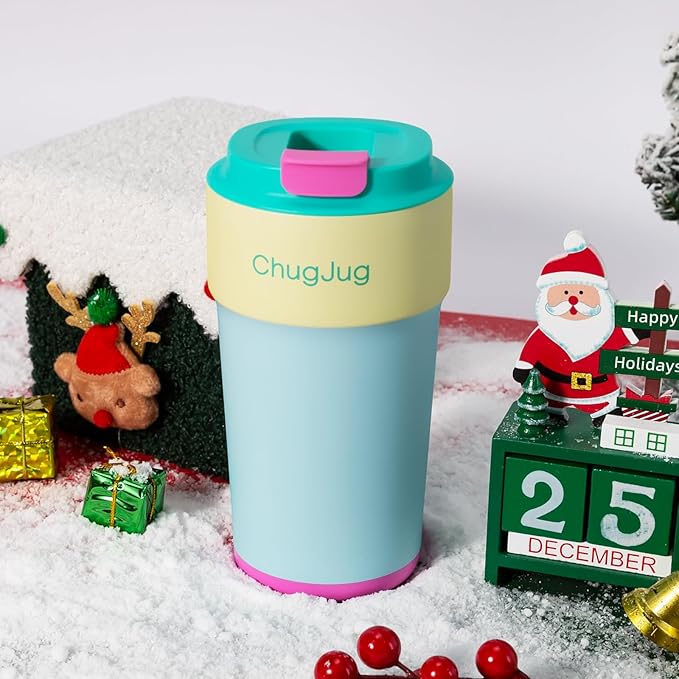 16 oz Travel Coffee Mug with Ceramic Coating, Leak-Proof Vacuum Insulated Coffee Tumbler with Lid, Reusable Double Wall Stainless Steel Travel Cup for Hot& Cold Drinks (Teal)
