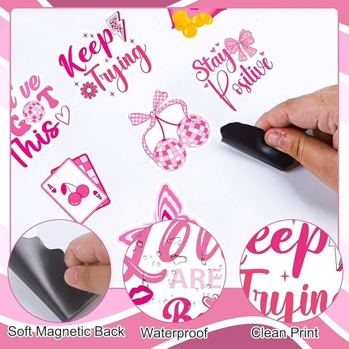 Wxiben Pink Inspirational Refrigerator Magnet - 20 Pcs Motivational Locker Magnets for Girls Mental Health Encouragement Fridge Magnetic Stickers for Home Office Kitchen Whiteboard Decor
