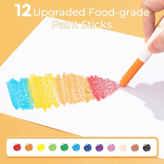 M&G 12 Colors Upgraded Food-grade Paint Sticks, Washable, Non- Toxic, Super Quick Drying, Stocking Stuffers Tempera paint sticks, Christmas Gift Idea for artists