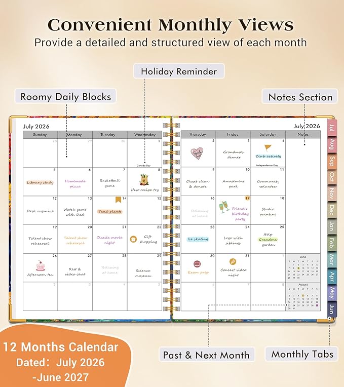 Academic Planner 2026-2027, Hardcover Weekly and Monthly Calendar Planner from July 2026 - June 2027, 8.5" x 11" A4 Large Daily Agenda with Tabs, College School Organizer for Student Teacher, Autumn Woods