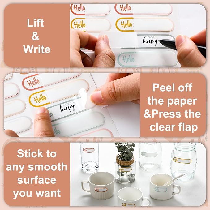Waterproof Name Labels for Kids Daycare 320 Pcs, Hello | Self Adhesive Baby Water Bottle Stickers for School Supplies, Self Laminating, School Name Stickers for Lunch Boxes