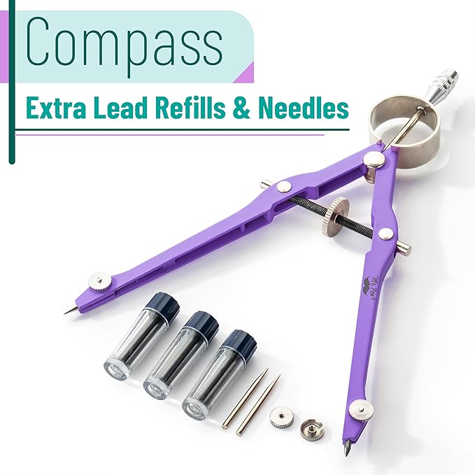 Mr. Pen- Professional Compass for Geometry, Extra Lead, Metal Compass Drawing Tool for Students, Drafting and Engineering, Technical Drawings, Circles and Geometry Projects