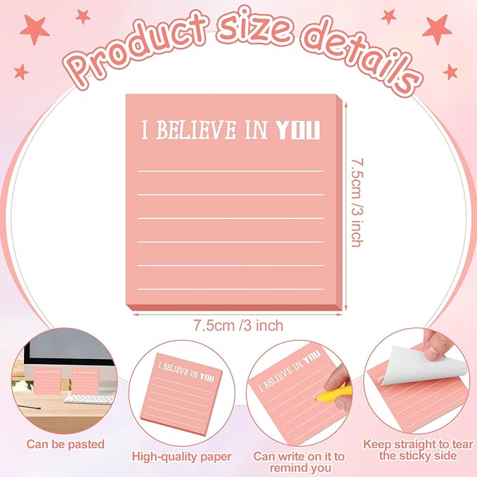 Yinder 24 Pcs Inspirational Sticky Notes Cute Motivational Sticky Notes Pad End of Year Employee Appreciation Gifts Bulk for Teacher Nurse Coworkers Office Supplies 3 x 3'' (Appreciation,Pink)