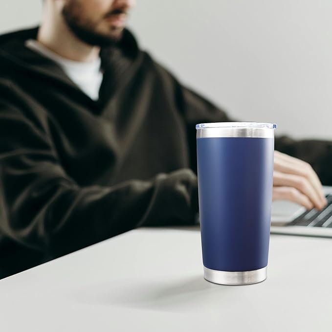 AIANJI 20oz Tumbler Bulk Stainless Steel Tumblers with Lid Vacuum Insulated Double Wall Travel Coffee Mug Powder Coated Tumbler Cup for Hot and Cold Drinks(Navy Blue, 1 pack)