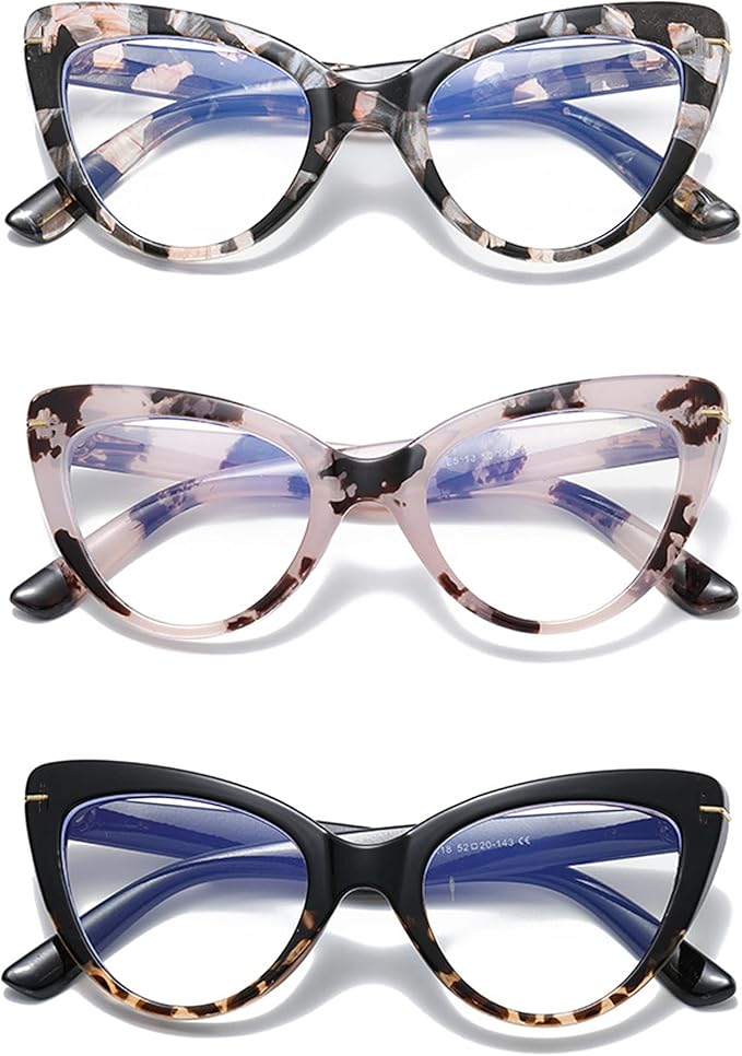 Oversized Cat Eye Reading Glasses for Women Fashion Cute Blue Light Blocking Computer Readers(3 Mixed Color,1.50)