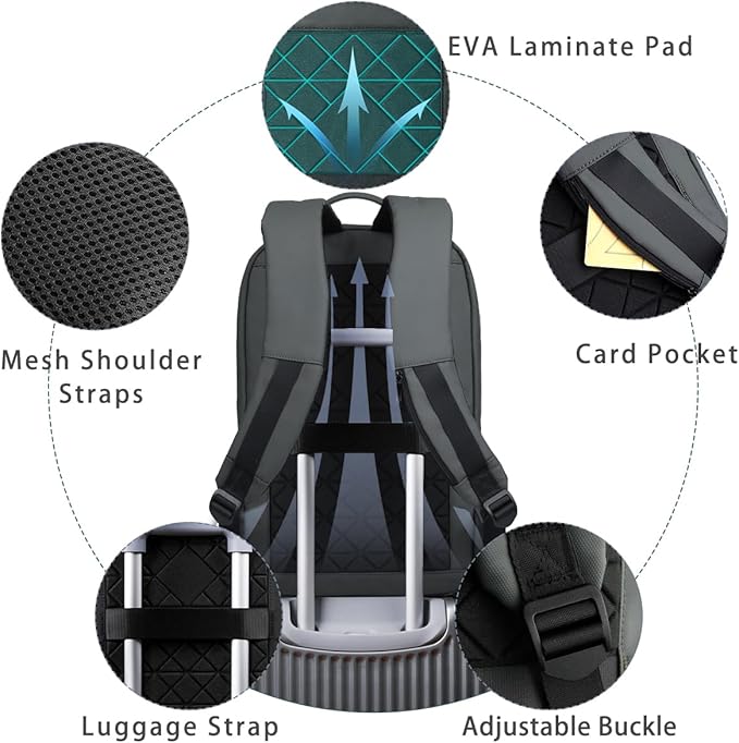 hk Backpack for Men Business Slim Backpack with USB Charger Computer Lightweight Anti-theft Travel (Dark Grey, 15.6 Inch)