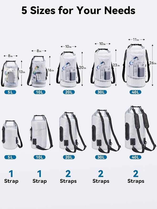 HEETA Dry Bag Waterproof Backpack with Phone Case 5L/10L/20L/30L/40L | Roll Top Lightweight Dry Storage Bag for Women Men, Travel Boating Kayaking Paddle Board Camping Beach Essentials Accessories