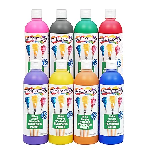 Colorations Washable Tempera Shiny, Metallic Effect Paint, 16 fl oz, Set of 8 Colors, Non Toxic, Vibrant, Bold, Kids Paint, Craft, Hobby, Fun, Art Supplies