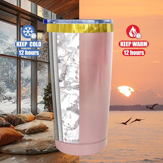 20 oz Tumbler Bulk Stainless Steel Tumblers with Lids and Straws, Double Wall Vacuum Insulated Travel Coffee Mug for Laser Engrave, Powder Coated Cups for Hot and Cold Drinks (Rose Gold,1 pack)