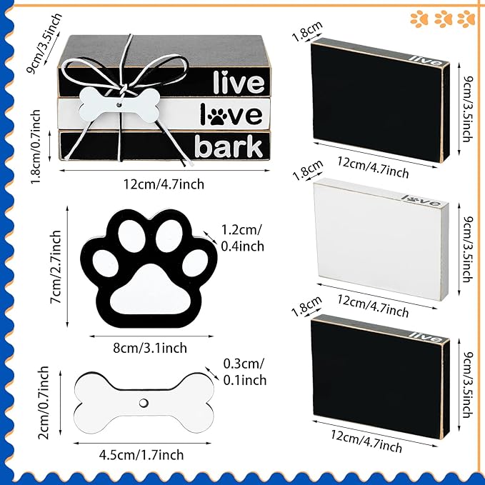 Pinkunn 4 Pcs Dog Paw Tiered Tray Decor Paw Wooden Book Block for Table Shelf Puppy Home Living Room Bedroom Memorial Housewarming Decorations
