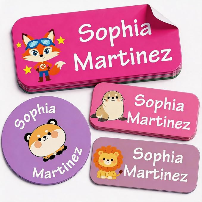 Waterproof Custom Name Stickers (135 Labels) - Personalized Daycare Labels for Clothing, Water Bottles, Lunch Boxes & School Supplies - Ideal for Camp & Daycare - No-Iron (Animal Adventures)