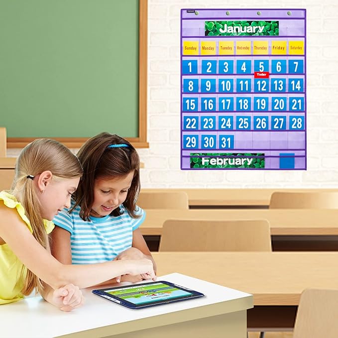 Monthly Calendar Pocket Chart School Calendar Kit for Classroom Scholastic Classroom Learning Resources (Purple)