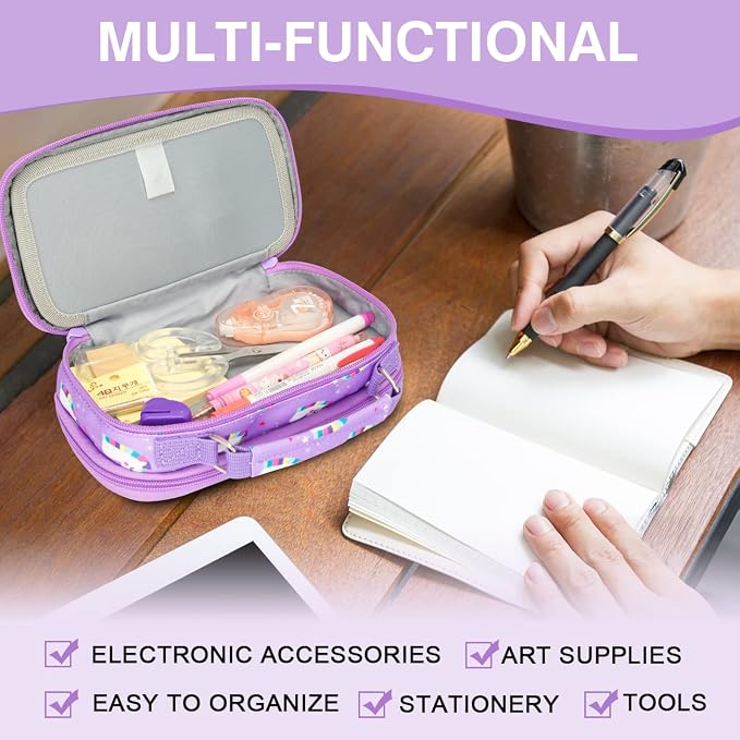 VASCHY Pencil Case for Girls, Aesthetic Kawaii Large Pencil Pouch Stationary Pencil Bag/Box for Preppy Kids, Pen Organizer Holder School Supply Unicorn