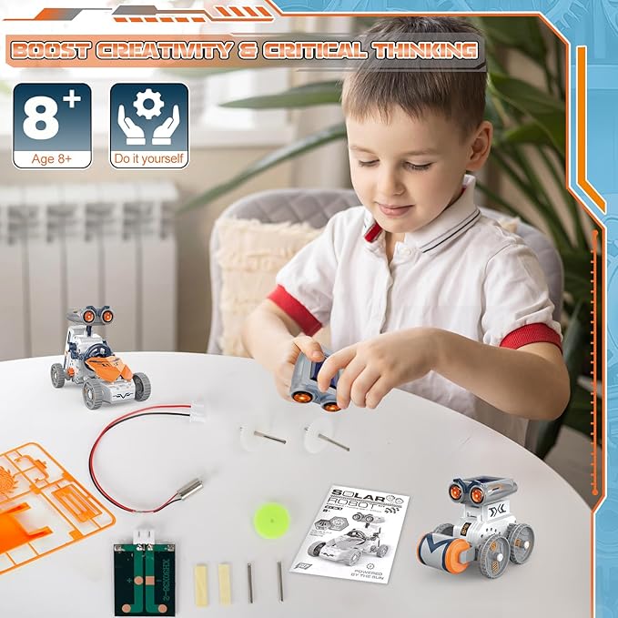 21 in-1 Solar Robot Building Kit STEM Gift for Kids 8-13, DIY Educational Science Robotics Toy Battery Solar Powered STEM Building Toy Set with 210 Pieces