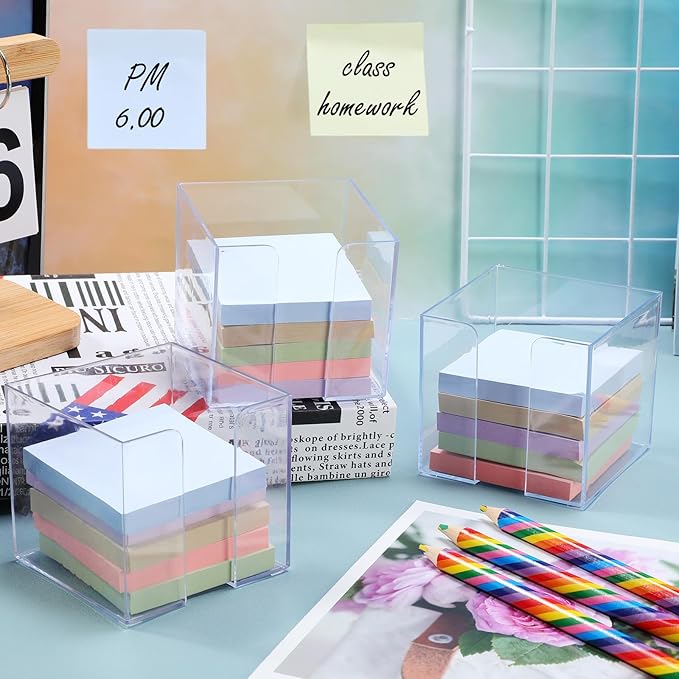 Fuyoooo 3 Pack Acrylic Sticky Note Holder with 15 Pads Morandi Color Sticky Notes Clear Sticky Note Holders and 3x3 Inch Sticky Note Set for Office Desk Meeting Supplies