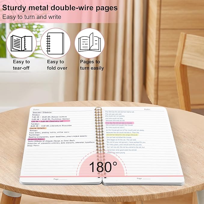 Utron Spiral Notebook For Women & Men, 2PCS Spiral Journal Notebooks, 5.9 x 8.3” College Ruled Notebook For Work Notes, Journal Writing, And Daily Life Entries (Pink)