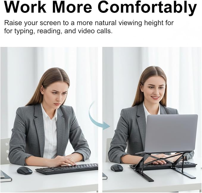 Foldable Laptop Stand, 7-Level Adjustable Aluminum Alloy Tablet Holder, Ultra-Thin Portable Notebook Riser for Desk, Office, Home, Travel (Black,Aluminum Alloy)