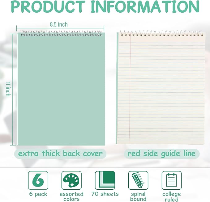 Maitys 6 Pcs Steno Spiral Notebooks, Pastel Color, Boho Style